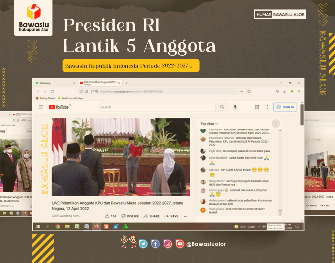 Presiden RI Joko Widodo Lantik 5 Anggota Bawaslu RI Periode 2022-2027